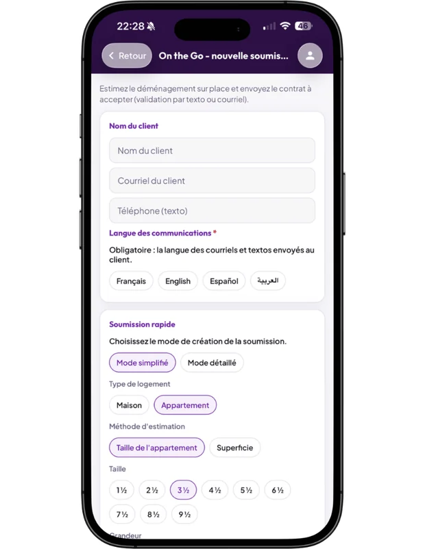 Création d'un avenant depuis le terrain dans l'application chauffeur