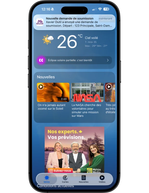 Notification push d'une nouvelle demande de soumission