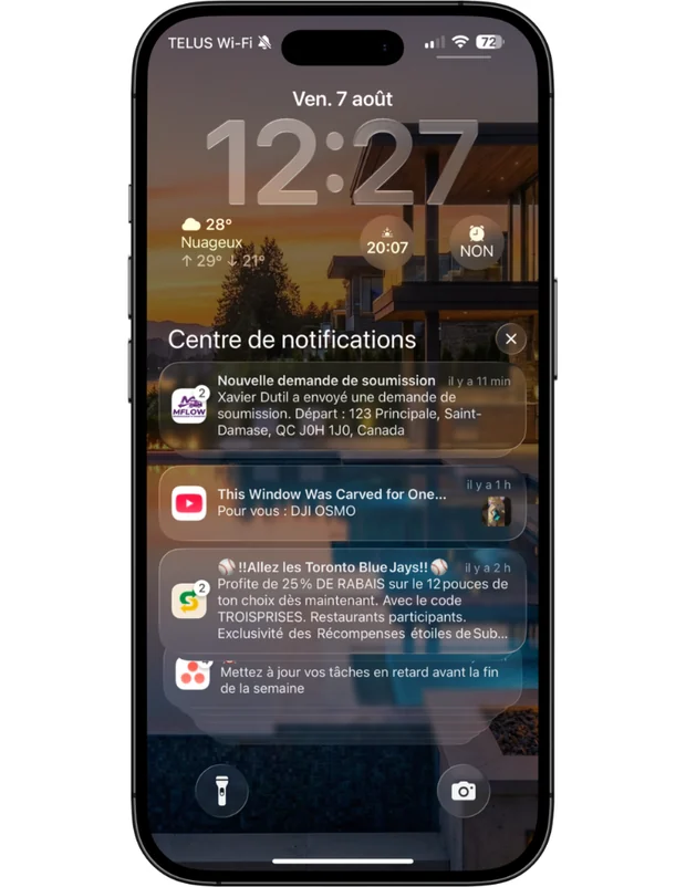 Notification de demande de soumission affichée sur l'écran d'accueil
